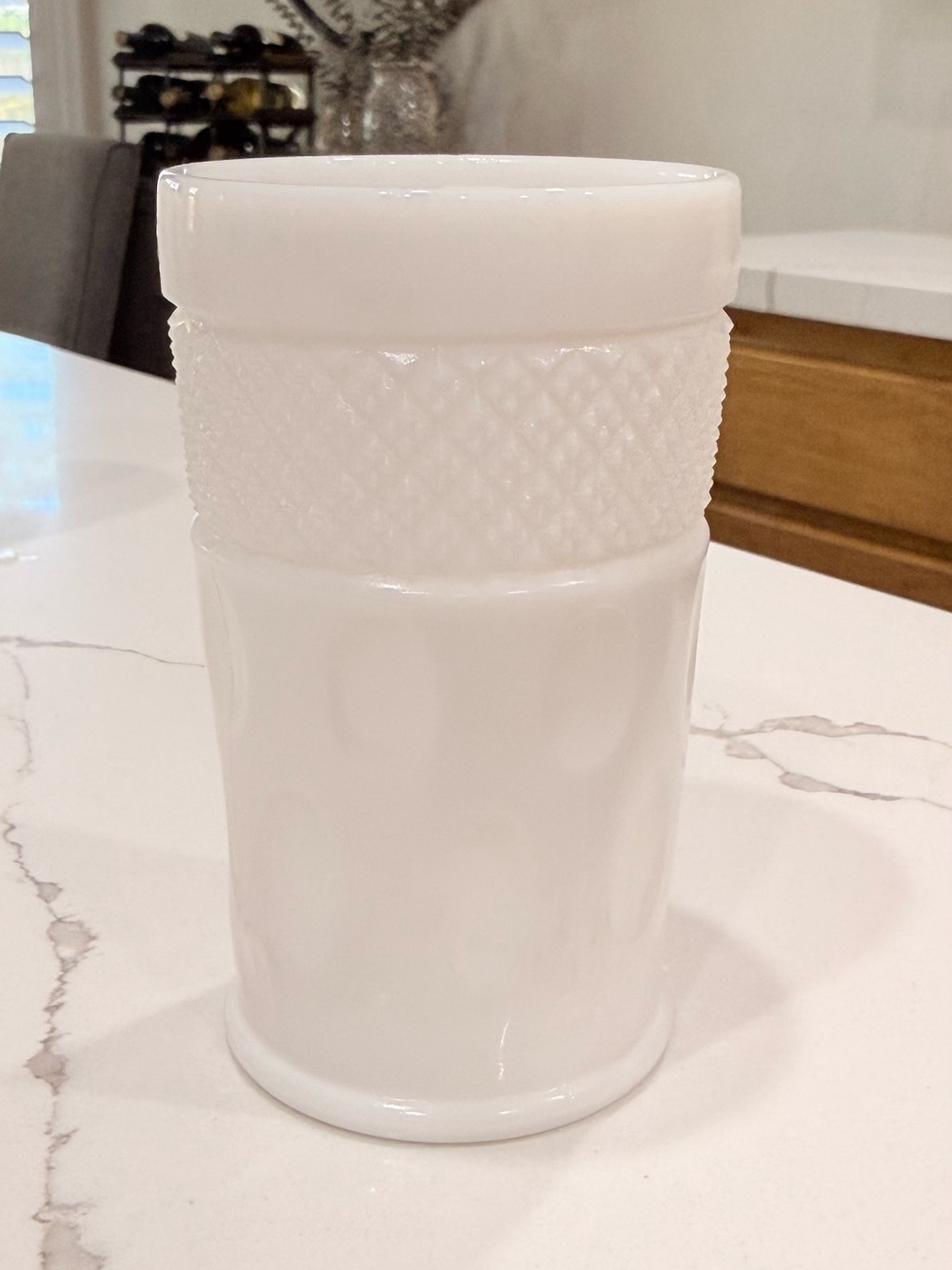 Vintage Milk Glass Tumbler - Textured Diamond & Oval Pattern